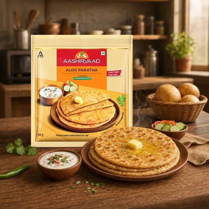 Aashirvaad Aloo Paratha pack, front view