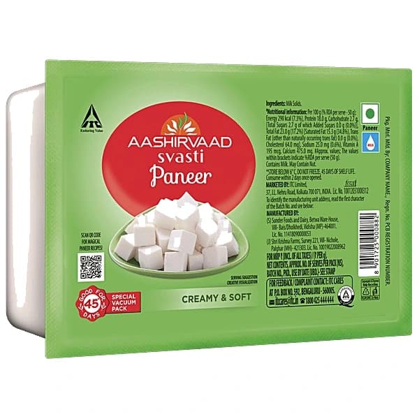 Aashirvaad Svasti Paneer Block pack, front view