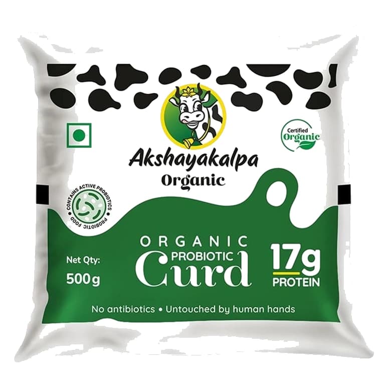 Akshayakalpa Organic Probiotic Pouch Curd pack, front view