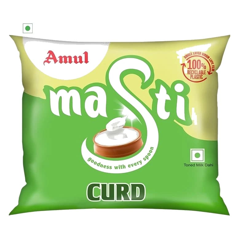 Amul Masti Pouch Curd pack, front view