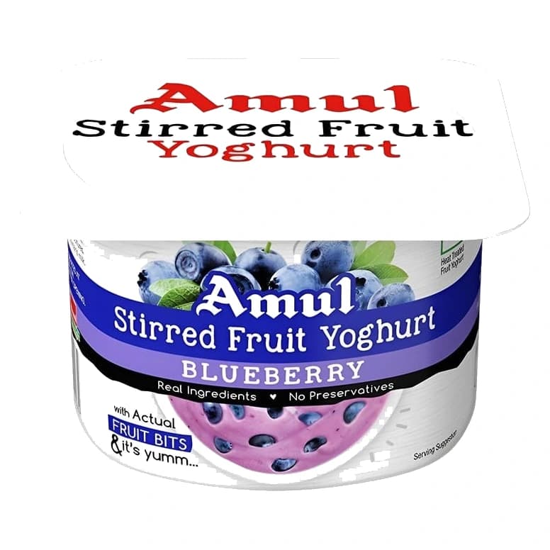 Amul Stirred Fruit Yoghurt Blueberry pack, front view