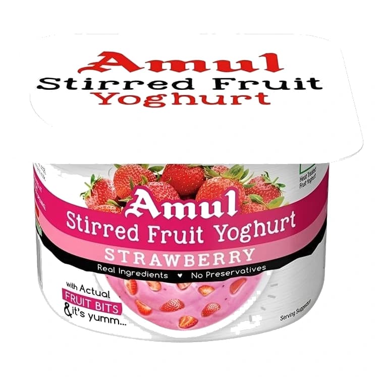 Amul Stirred Fruit Yoghurt Strawberry pack, front view