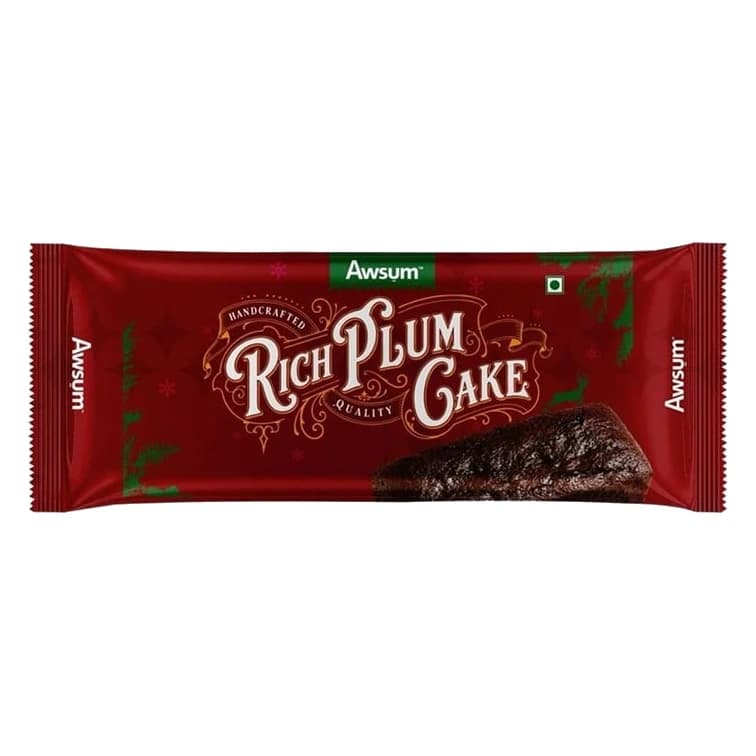 Awsum Handcrafted Premium Plum Cake eggless, nutrition and ingredients label