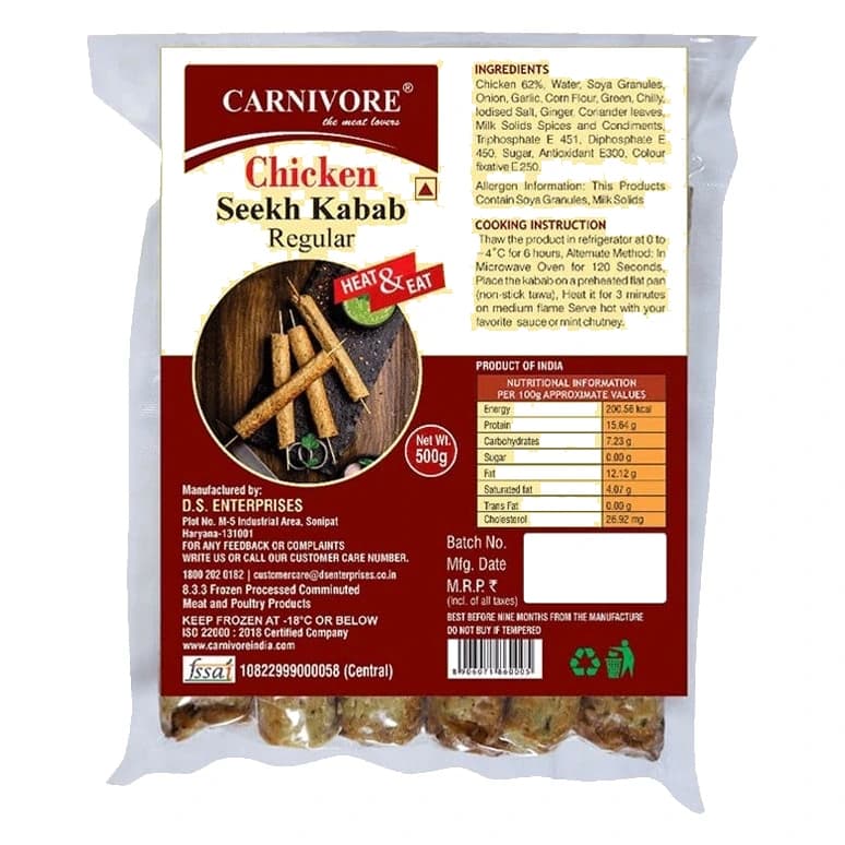 Carnivore Regular Chicken Seekh Kebab pack