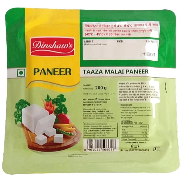 Dinshaws Taaza Malai Paneer pack, front view