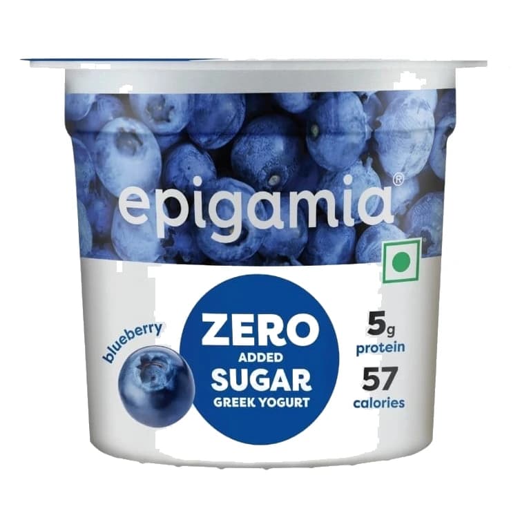 Epigamia Blueberry Flavoured Greek Yogurt pack, front view