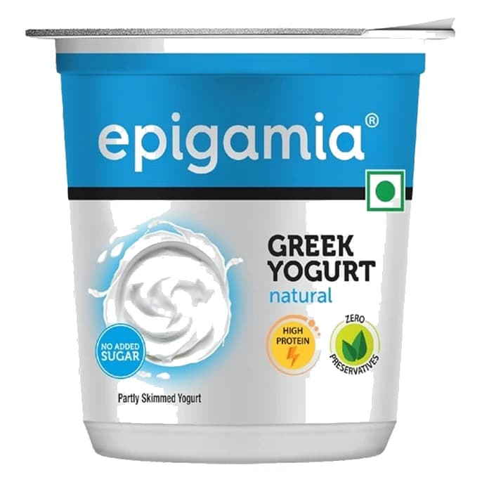 Epigamia Greek Yogurt Natural pack, front view