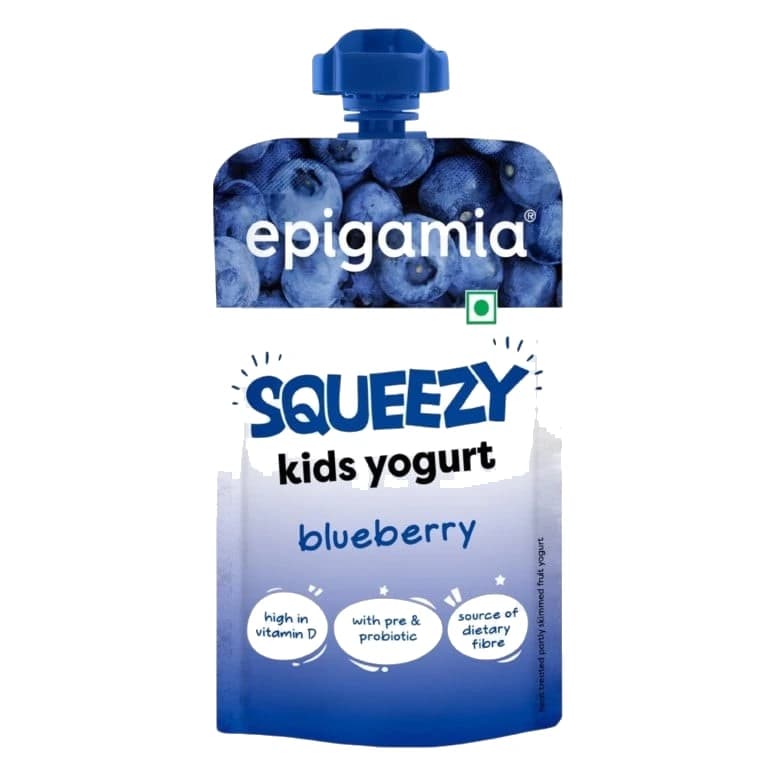 Epigamia Squeezy Kid's Yogurt (Blueberry) pack, front view