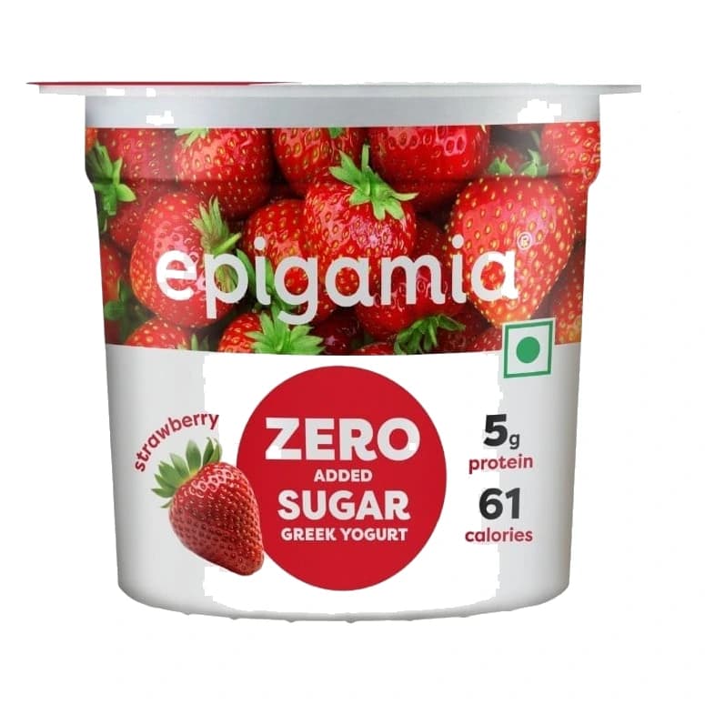 Epigamia Strawberry Flavoured Greek Yogurt pack, front view