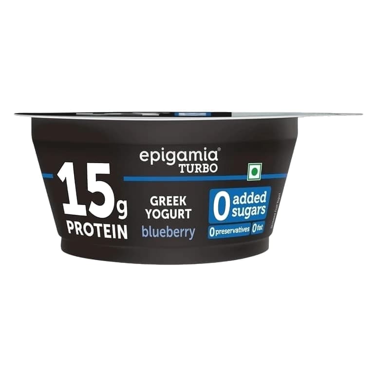 Epigamia Turbo Blueberry Protein Yogurt pack, front view