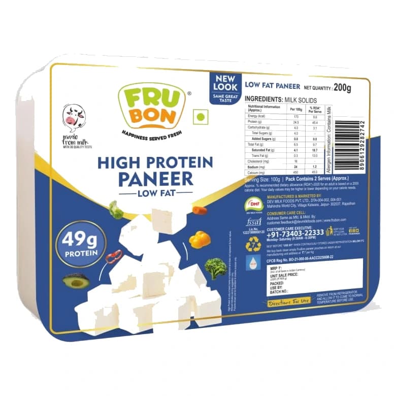 FruBon Low Fat High Protein Paneer tray, front view