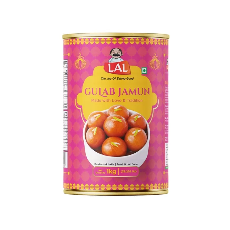 Lal Ghee Gulab Jamun tin, front view