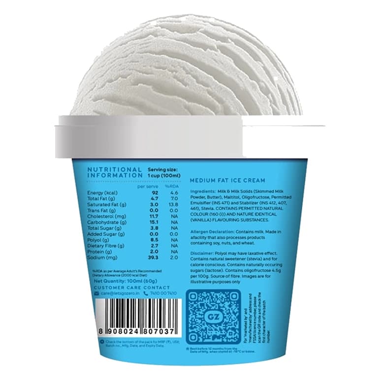 Go Zero French Vanilla Ice Cream Cup pack