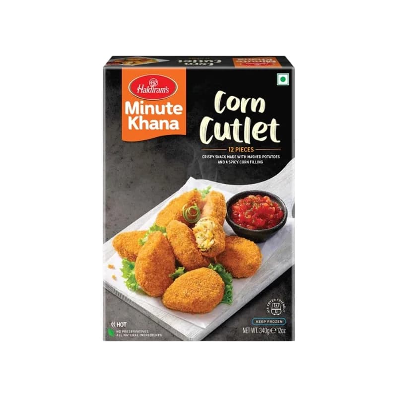Haldiram's Corn Cutlet frozen pack, front view