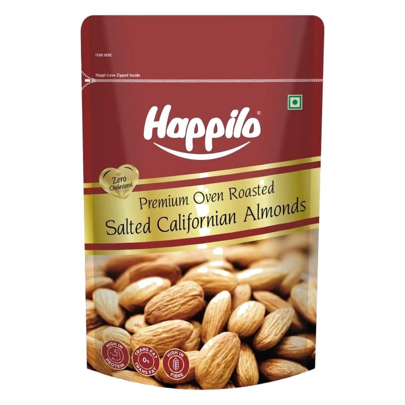 Happilo Californian Roasted and Salted Flavoured Almonds pack, front view