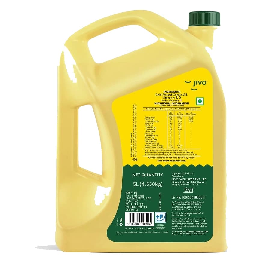 Jivo Cold Pressed Canola Oil can