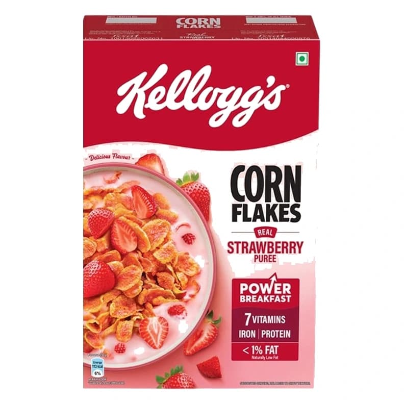 Kellogg's Strawberry Puree Corn Flakes pack, front view