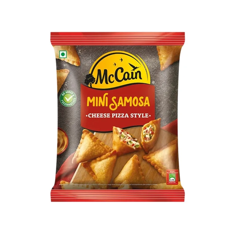 McCain Cheese Pizza Style Mini Samosa pack, front view