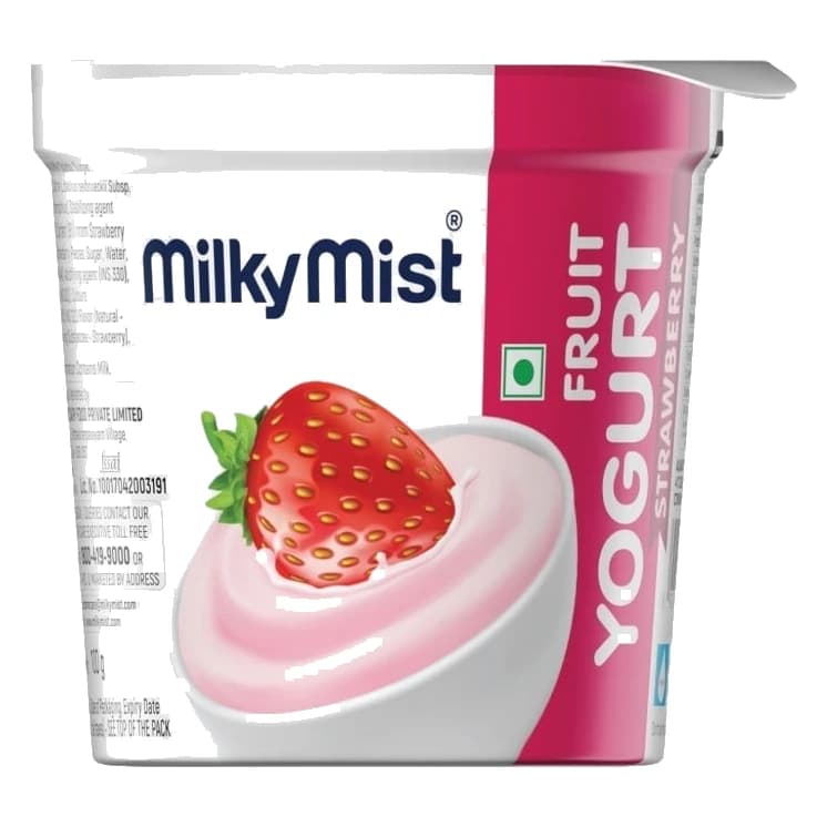 Milky Mist Strawberry Flavoured Yogurt pack, front view