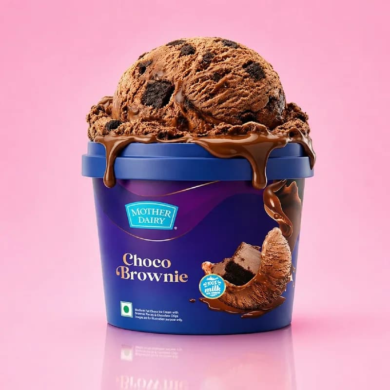 Mother Dairy Choco Brownie ice cream tub, front view