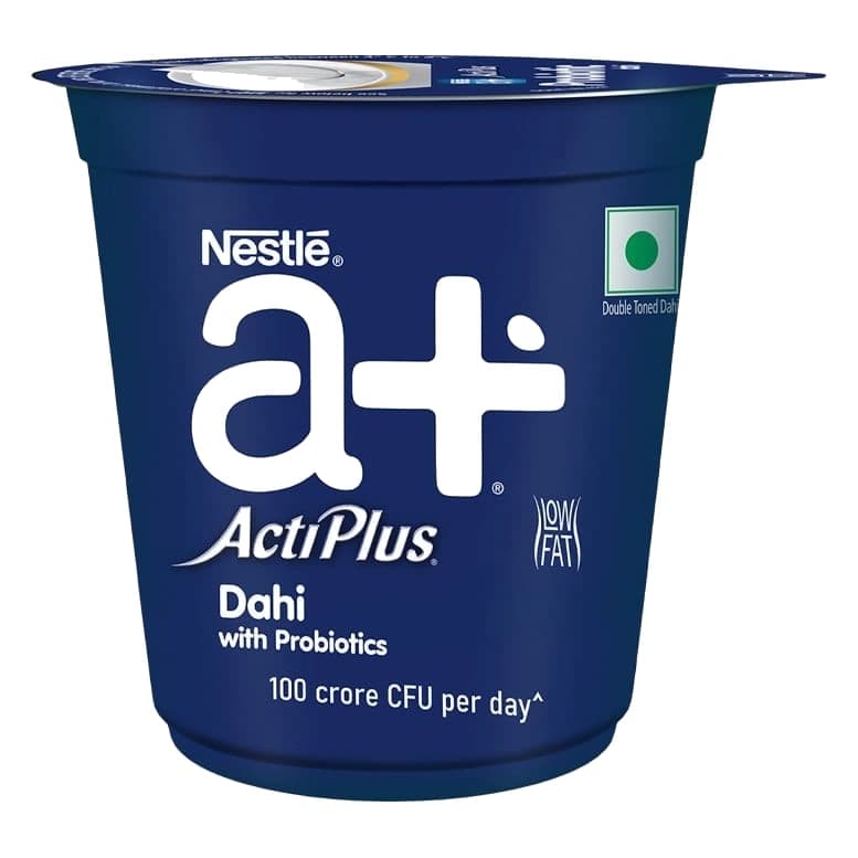 Nestle a+ ActiPlus Dahi, Low-fat Cup Curd with Probiotics pack, front view