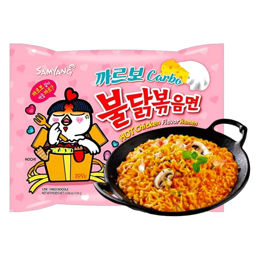 Samyang Buldak Carbonara Spicy Ramen 5-bag pack, front view