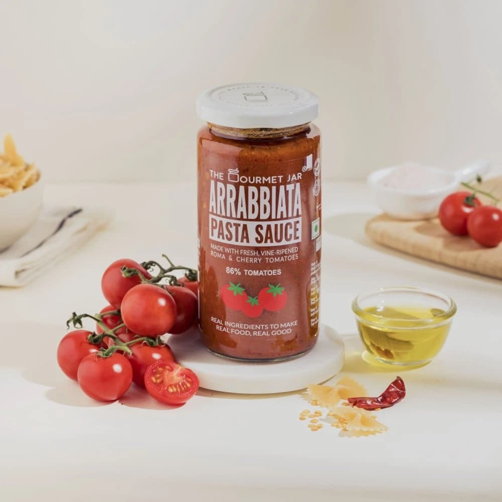 The Gourmet Jar Arrabbiata Pasta Sauce pack, front view