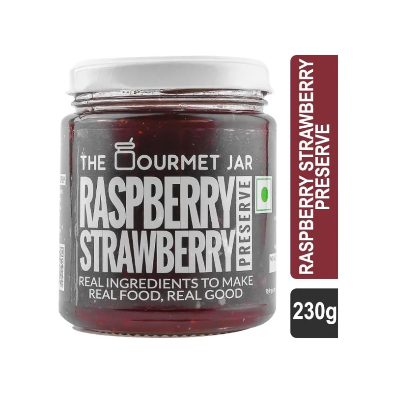 The Gourmet Jar Raspberry Strawberry Preserve jar, front view