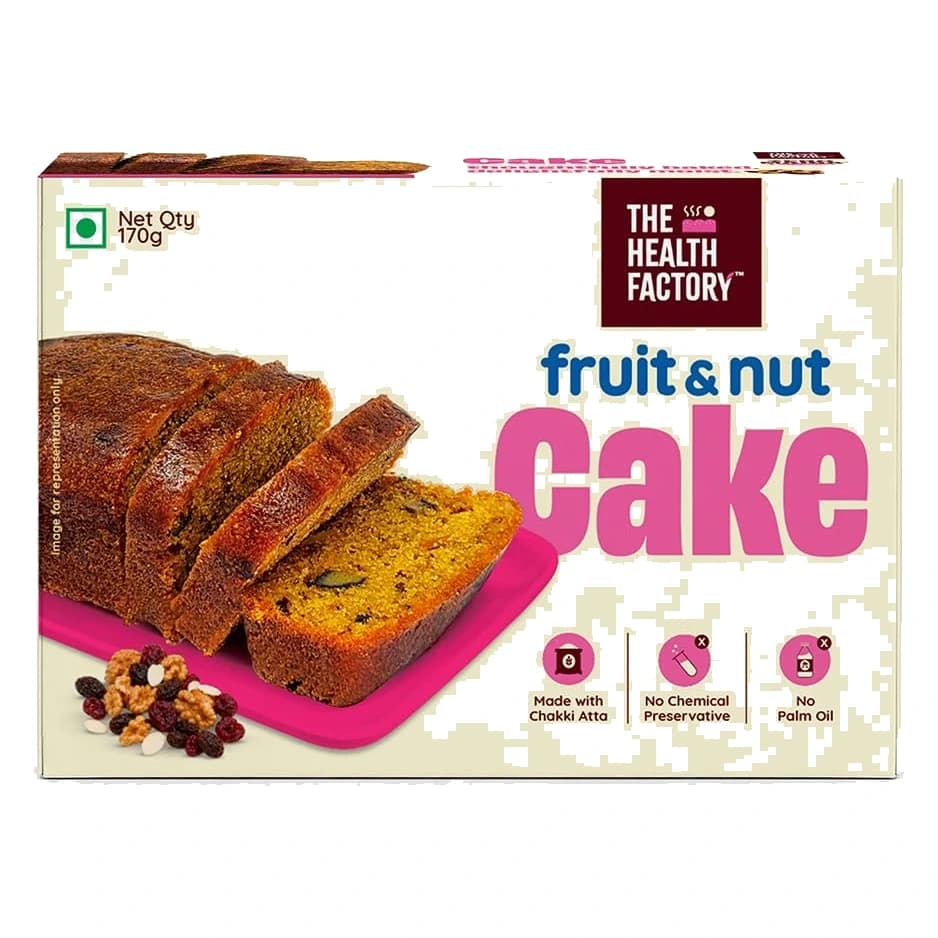 The Health Factory Fruit & Nut Cake box, front view