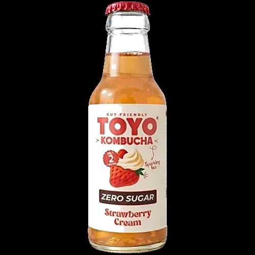Toyo Kombucha Strawberry Cream Zero Sugar Kombucha pack, front view