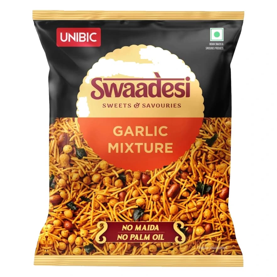 Unibic Swaadesi Garlic Mixture pack, front view