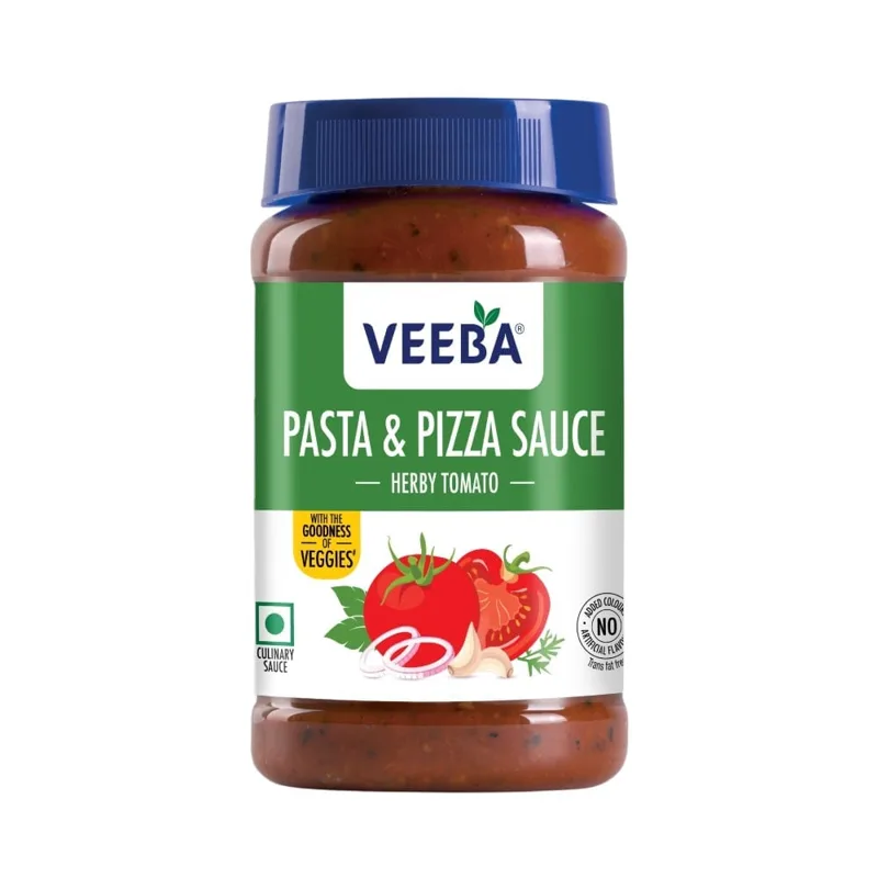Veeba Herby Tomato Pizza & Pasta Sauce jar, front view