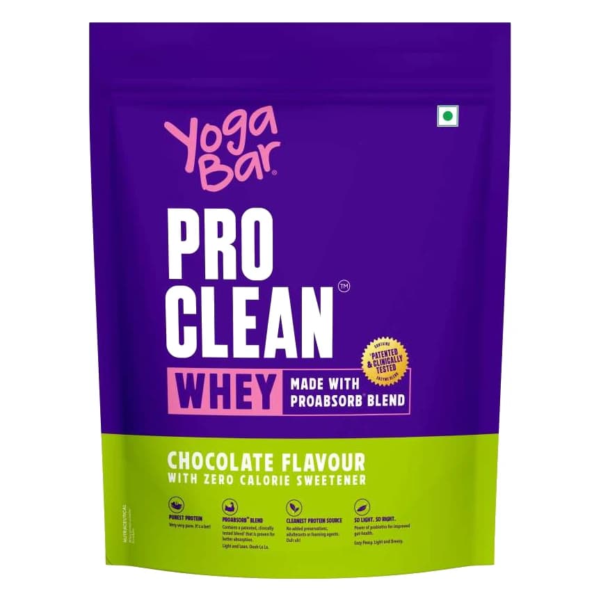 Yoga Bar ProClean Whey Protein chocolate pouch, front view