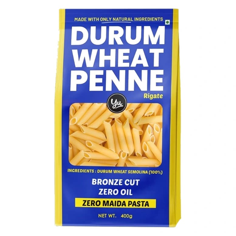 Yu Durum Wheat Penne Pasta (Zero Maida) pack, front view