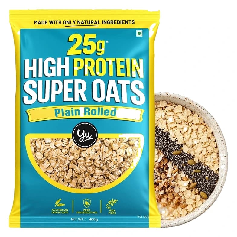 Yu High Protein Super Rolled Oats pack, front view