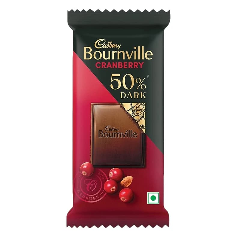Cadbury Bournville Cranberry Dark Chocolate Bar pack, front view