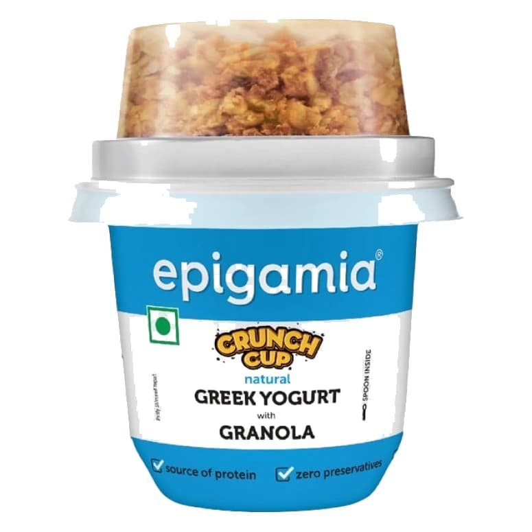 Epigamia Crunch Cup Greek Yogurt with Granola (Natural) pack, front view