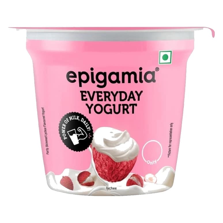 Epigamia Everyday Lychee Flavoured Yogurt pack, front view