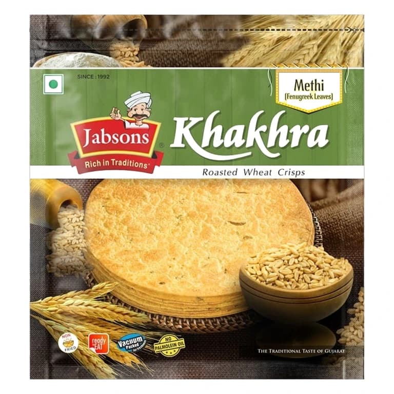 Jabsons Roasted Wheat Khakhra (Methi) pack, front view