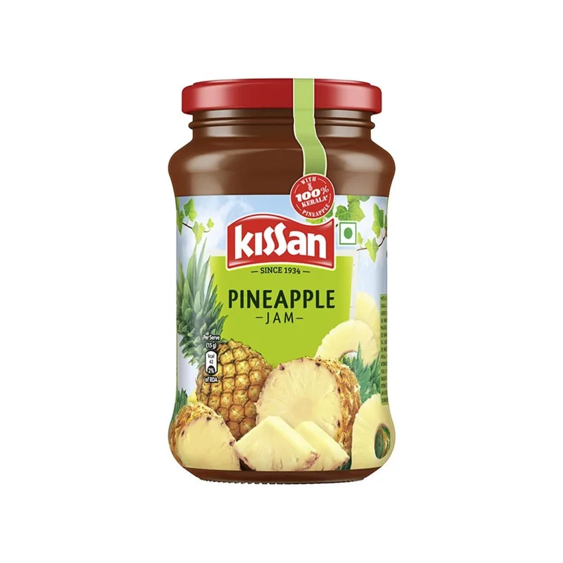 Kissan Pineapple Jam jar, front view