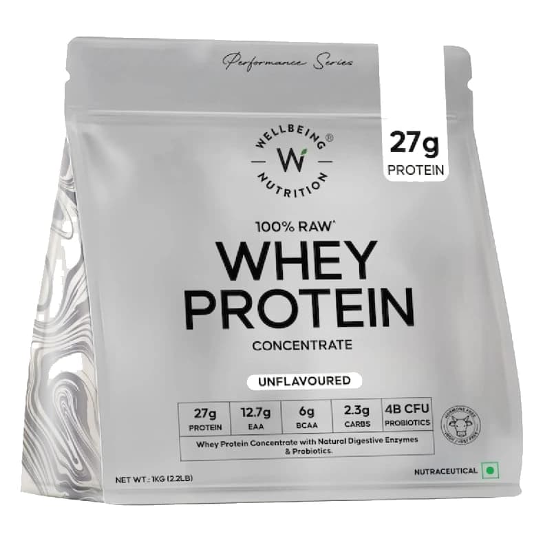 Wellbeing Nutrition Concentrate Whey Protein unflavoured tub, front view