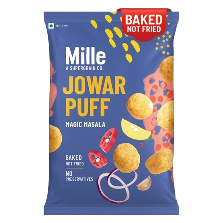 Mille Jowar Puffs (Magic Masala) pack, front view