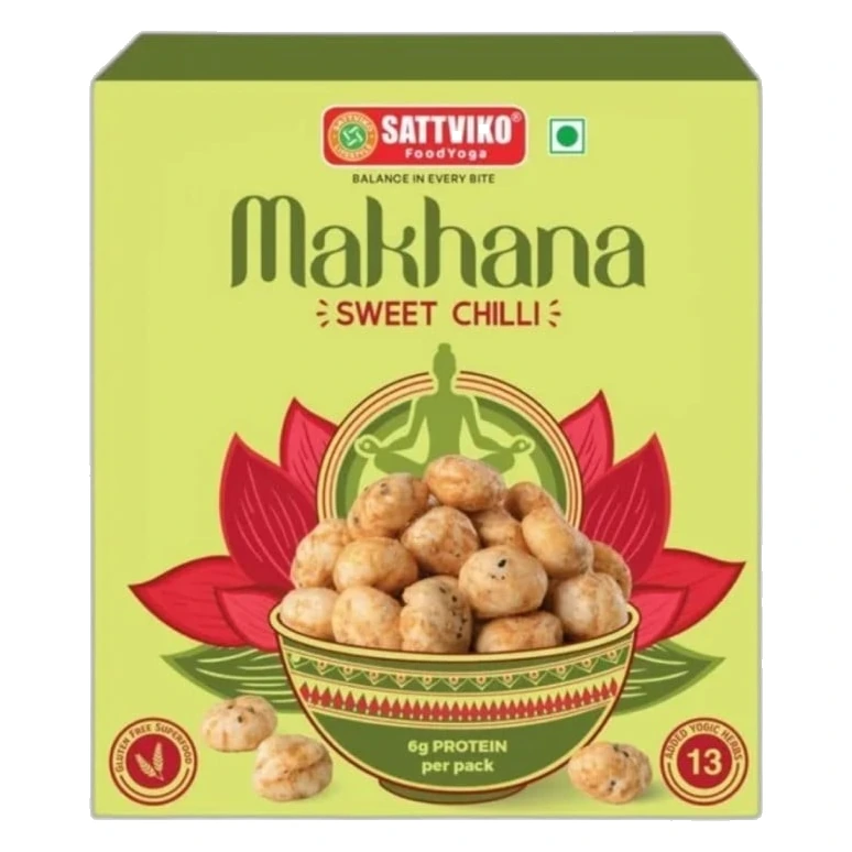 Sattviko High Protein Sweet Chilli Roasted Flavoured Makhana pack, front view