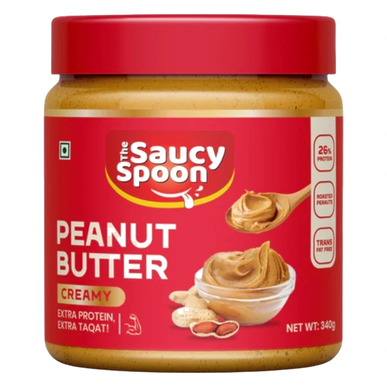 The Saucy Spoon Creamy Peanut Butter pack, front view