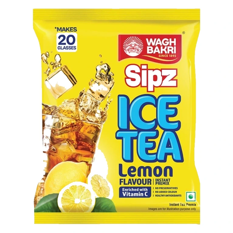Wagh Bakri Sipz Ice Tea Lemon Flavour Instant Premix pack, front view